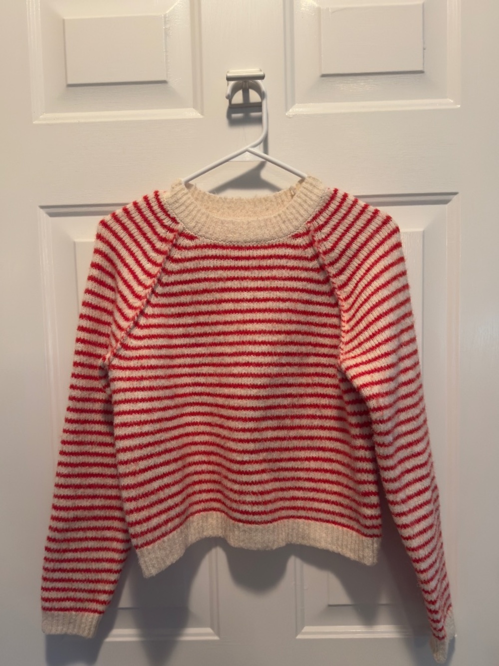 American Eagle Outfitters Red and Cream Striped Crewneck Sweater - Picture 1 of 3
